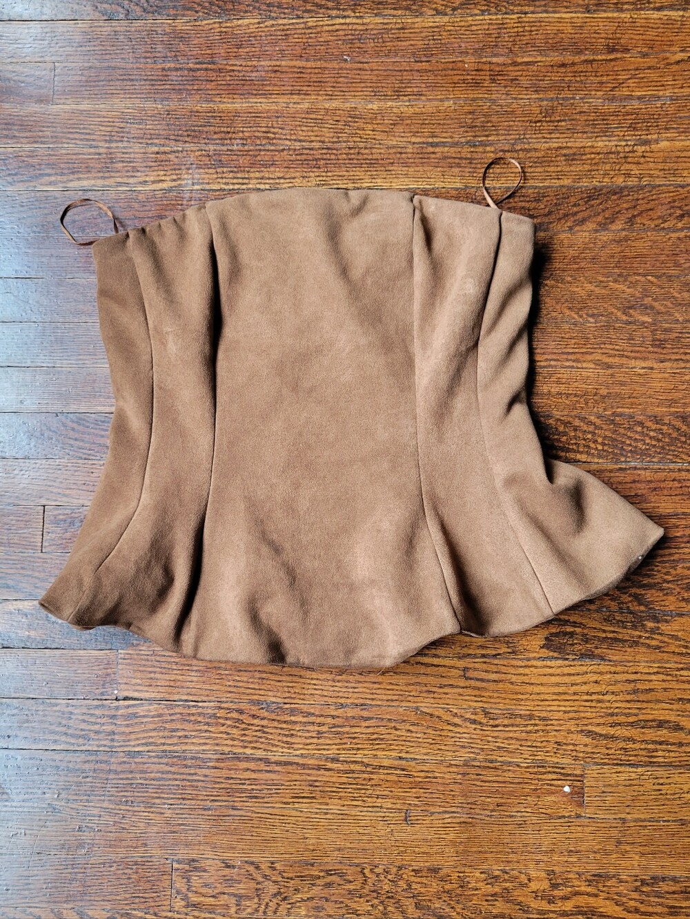 Emerson Lang brown faux suede corset-style bustier top peplum hem SZ M Party